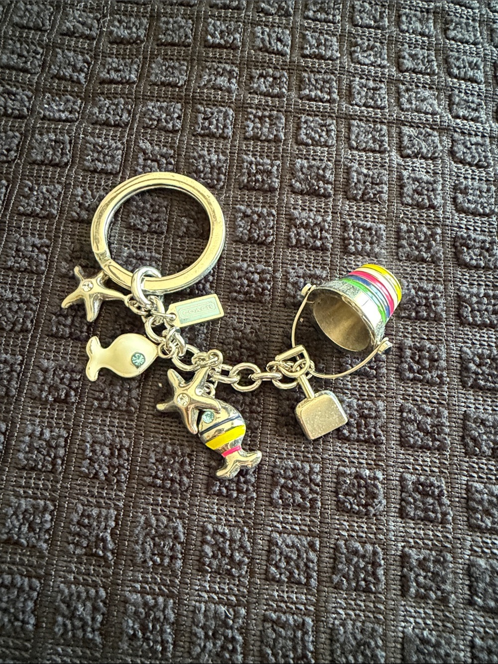 Coach Beach Charm Keychain with Colorful Striped Bucket